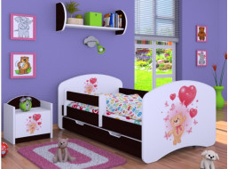 Detská posteľ so zásuvkou 180x90cm MACKO S BALONKY - gaštan wenge