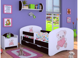 Detská posteľ so zásuvkou 180x90cm MACKO so srdiečkom - gaštan wenge