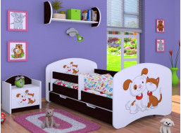 Detská posteľ so zásuvkou 180x90cm PSÍČEK A MAČIČKA - gaštan wenge
