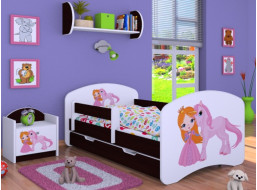 Detská posteľ so zásuvkou 180x90cm PRINCEZNA A Jednorožec - gaštan wenge