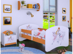 Detská posteľ bez šuplíku 160x80cm PRINC NA BIELOM KONI - oranžová