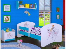 Detská posteľ bez šuplíku 180x90cm PRINC na bielom koni - modrá