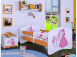 Detská posteľ bez šuplíku 180x90cm PRINCEZNA A KONÍK - oranžová