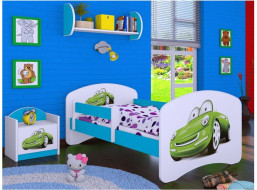 Detská posteľ bez šuplíku 180x90cm ZELENÉ AUTO - modrá
