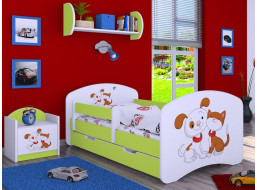 Detská posteľ so zásuvkou 180x90cm PSÍČEK A MAČIČKA - zelená