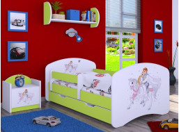 Detská posteľ so zásuvkou 180x90cm PRINC NA BIELOM KONI - zelená
