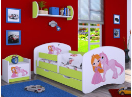 Detská posteľ so zásuvkou 180x90cm PRINCEZNA A Jednorožec - zelená