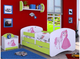 Detská posteľ so zásuvkou 160x80cm PRINCEZNA A KONÍK - zelená