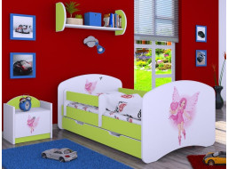 Detská posteľ so zásuvkou 180x90cm VÍLA A SRDIEČKO - zelená