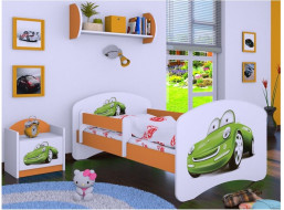 Detská posteľ bez šuplíku 180x90cm ZELENÉ AUTO - oranžová