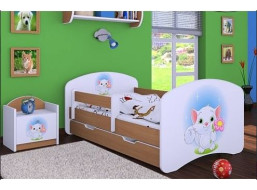 Detská posteľ so zásuvkou 160x80cm MAČIČKA s kytičkou - buk