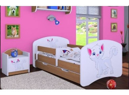 Detská posteľ so zásuvkou 180x90cm MAČIČKA - buk