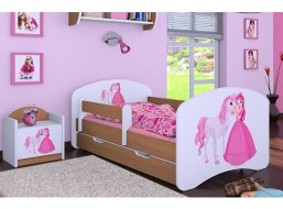 Detská posteľ so zásuvkou 160x80cm PRINCEZNA A KONÍK - buk
