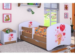 Detská posteľ so zásuvkou 180x90cm MACKO S BALONKY - buk