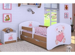 Detská posteľ so zásuvkou 160x80cm MACKO so srdiečkami - buk