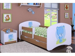 Detská posteľ so zásuvkou 160x80cm MODRÝ MACKO - buk