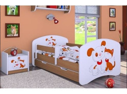 Detská posteľ so zásuvkou 160x80cm PSÍČEK A MAČIČKA - buk