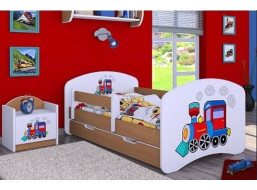 Detská posteľ so zásuvkou 160x80cm SUPER LOKOMOTIVA - buk