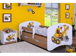 Detská posteľ so zásuvkou 180x90cm ŽLTÝ BAGR - buk