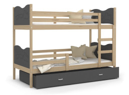 Detská poschodová posteľ so zásuvkou MAX R - 160x80 cm - sivá / borovica - vláčik