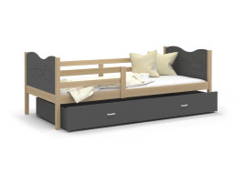 Detská posteľ so zásuvkou MAX S - 200x90 cm - sivá / borovica - vláčik