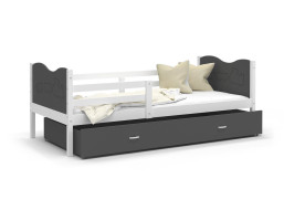 Detská posteľ so zásuvkou MAX S - 200x90 cm - šedo-biela - vláčik