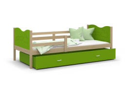Detská posteľ so zásuvkou MAX S - 200x90 cm - zelená / borovica - vláčik