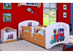 Detská posteľ so zásuvkou 180x90cm SUPER LOKOMOTIVA - oranžová