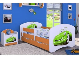 Detská posteľ so zásuvkou 160x80cm ZELENÉ AUTO - oranžová
