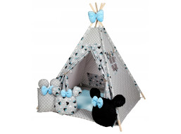 Detský stan TEEPEE (TÍPÍ) MYŠKA MINNIE s doplnkami - šedo/modrý
