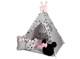 Detský stan TEEPEE (TÍPÍ) MYŠKA MINNIE s doplnkami - šedo/ružový