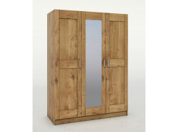 Šatníková skriňa z masívu dub FRED - 3-dverová so zrkadlom