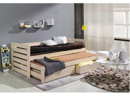 Detská posteľ z masívu borovice TOMÁŠ s prístelkou a šuplíkmi - 200x90 cm - prírodná borovice