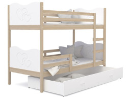 Detská poschodová posteľ so zásuvkou MAX R - 190x80 cm - biela / borovica - srdiečka