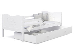Detská posteľ so zásuvkou MAX S - 190x80 cm - biela - srdiečka