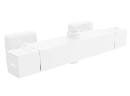 Sprchová nástenná termostatická batéria MAXMAX MEXEN CUBE s pripojením na sprchovú tyč - biela, 77250-20