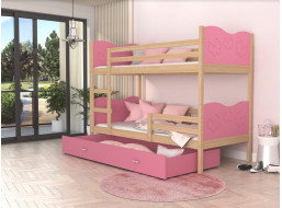 Detská poschodová posteľ so zásuvkou MAX R - 160x80 cm - ružová / borovica - motýle