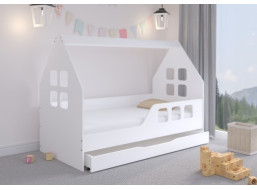 Detská domčeková posteľ KIDHOUSE so zásuvkou - biela - pravá - 160x80 cm