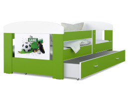 Detská posteľ so zásuvkou PHILIP - 160x80 cm - zelená / futbal