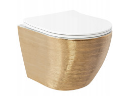 Závesné WC Rea CARLOS RIMLESS - brúsené zlato + Duroplast sedátko flat
