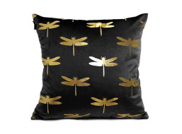 Vankúš DRAGONFLIES VELVET - vážky - čierny