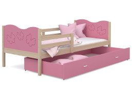 Detská posteľ so zásuvkou MAX S - 200x90 cm - ružová / borovica - motýle