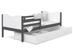 Detská posteľ so zásuvkou MAX S - 200x90 cm - bielo-sivá - srdiečka