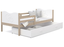 Detská posteľ so zásuvkou MAX S - 200x90 cm - biela / borovica - srdiečka