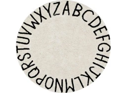 Ručne tkaný kusový koberec Round ABC Natural-Black