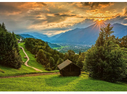SCHMIDT Puzzle Západ slnka nad horskou dedinou Wamberg 1500 dielikov