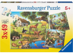 RAVENSBURGER Puzzle Zvieratá v lese, ZOO a na statku 3x49 dielikov