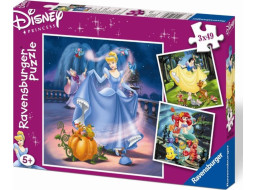 RAVENSBURGER Puzzle Snehulienka, Popoluška, Ariel 3x49 dielikov