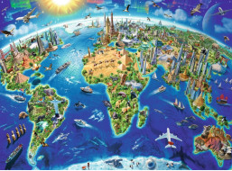 RAVENSBURGER Puzzle Mapa sveta s pamiatkami XXL 200 dielikov