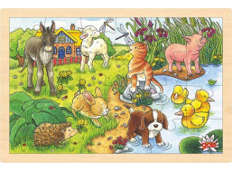 GOKI Drevené puzzle Mláďatá na statku 24 dielikov